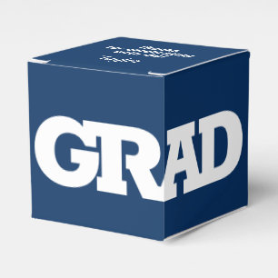 Bold GRAD White and Blue Graduation Party Favour Box
