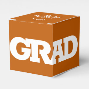 Bold GRAD White on Burnt Orange Graduation Party Favour Box