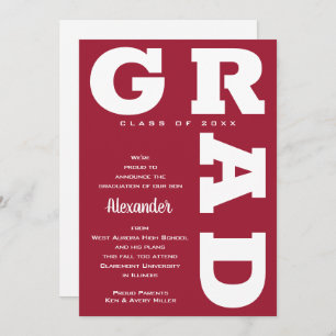 Bold GRAD White on Crimson Red Graduation Announcement