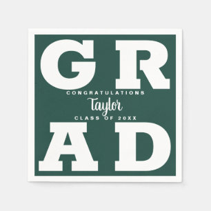 Bold GRAD   White on Dark Green Graduation Napkin