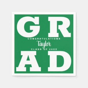 Bold GRAD   White on Green Graduation Napkins