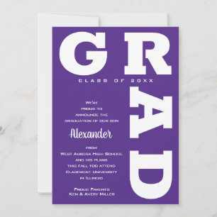 Bold GRAD White on Purple Graduation  Announcement
