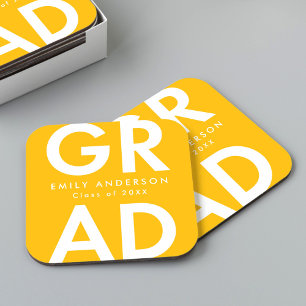Bold Grad Yellow Graduation Party Square Paper Coaster