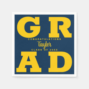 Bold GRAD Yellow on Blue Graduation Napkin