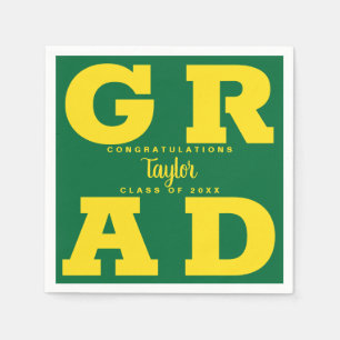 Bold GRAD   Yellow on Green Graduation Napkins