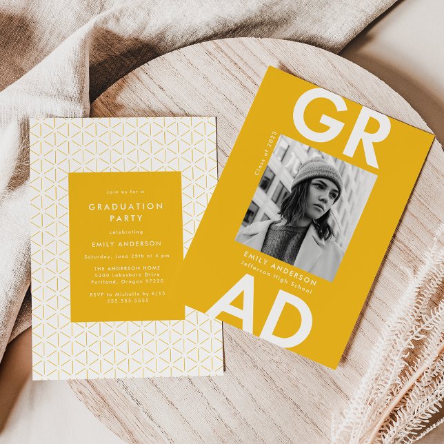 Bold Grad Yellow Photo Graduation Party Invitation (Creator Uploaded)