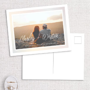 Bold Gradient Border Handwritten Names & Photo Sav Announcement Postcard