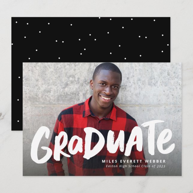 Bold graduate modern trendy one photo graduation announcement (Front/Back)