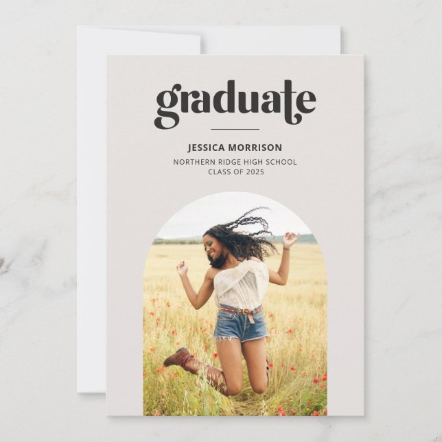Bold Graduate Neutral Grey Photo Graduation Party Invitation (Front)