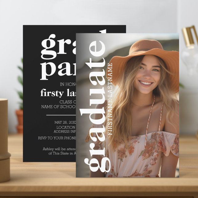 Bold Graduate Photo - typography - Grad Party Invitation (Graduation Party Invitation and Announcement with Photo)