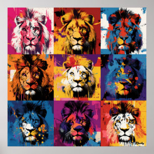 Bold Graffiti Lion Portraits with Vibrant Urban Poster