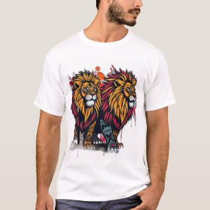 Bold Graffiti Lions with Tribal Patterns T-Shirt