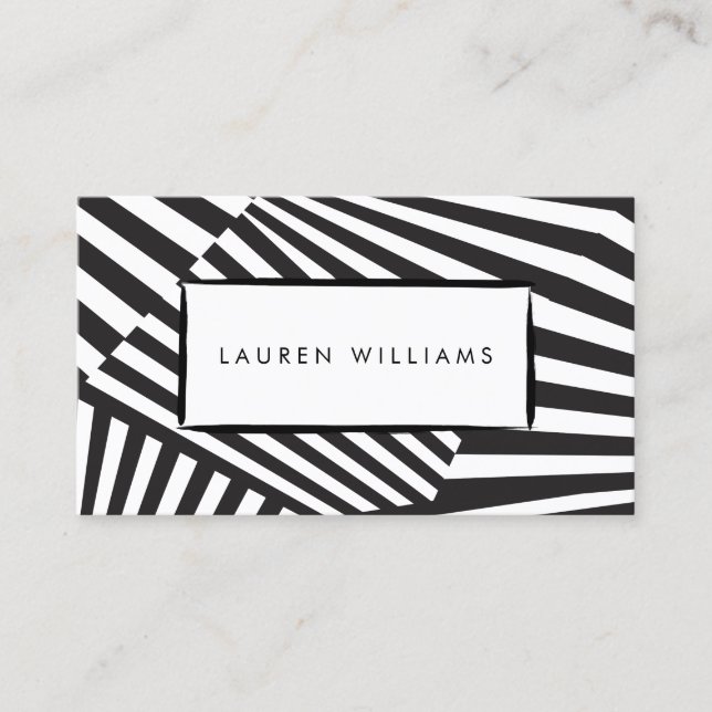 Bold Graphic Abstract Black and White Striped Art Business Card (Front)