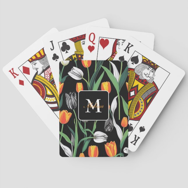 Bold Graphic Artistic Tulips  Playing Cards (Back)