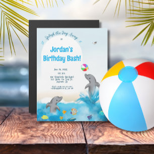 Bold Graphic Dolphin Fun Ocean Volleyball Magnetic Invitation
