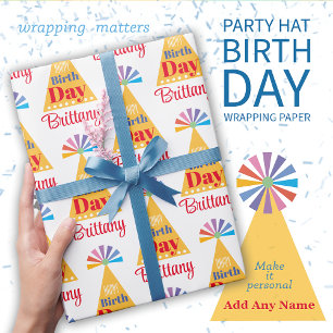 Bold Graphic Name Party Hat Birthday  Wrapping Paper