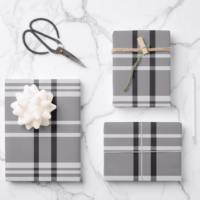 Bold Gray Plaid Modern Minimalist Gift Wrapping Paper Sheet (Front)