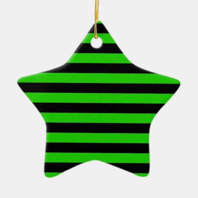 Bold Green and Black Stripes Pattern Ceramic Tree Decoration (Front)