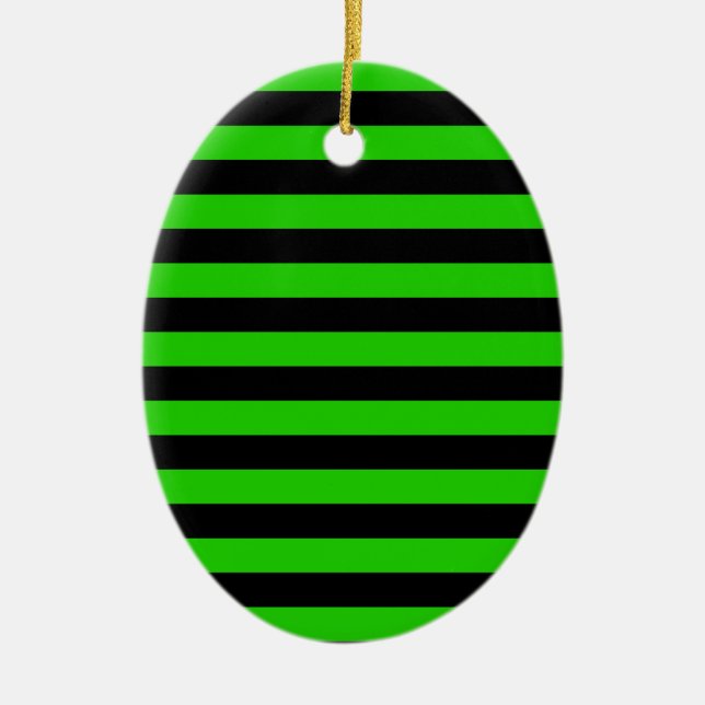 Bold Green and Black Stripes Pattern Ceramic Tree Decoration (Front)