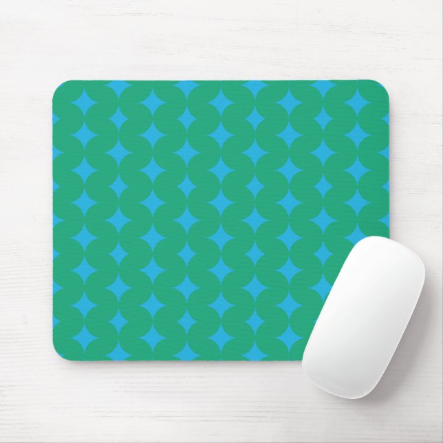 Bold Green and Blue Retro Star Pattern Vibrant Mouse Mat (With Mouse)