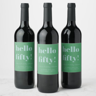 Bold Green Blue Modern 50th Birthday Custom Wine Label