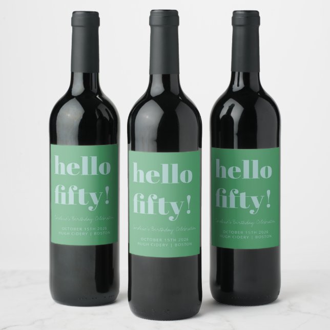 Bold Green Blue Modern 50th Birthday Custom Wine Label (Bottles)