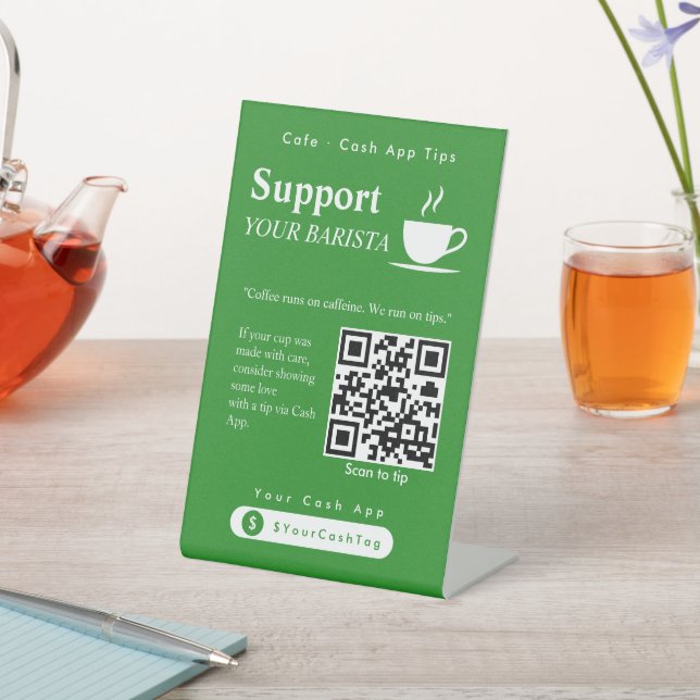 Bold Green Cash App Tips QR Code Sign (In SItu)