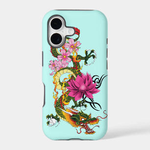 Bold Green Chinese Dragon Lotus Teal Tattoo