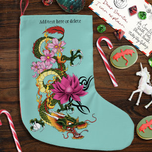 Bold Green Chinese Dragon Lotus Teal Tattoo Small Christmas Stocking