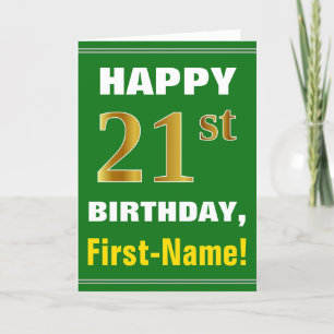 Bold, Green, Faux Gold 21st Birthday w/ Name Card