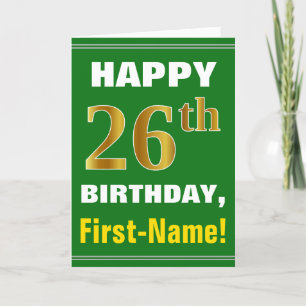 Bold, Green, Faux Gold 26th Birthday w/ Name Card