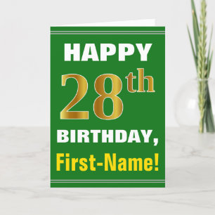 Bold, Green, Faux Gold 28th Birthday w/ Name Card