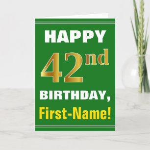 Bold, Green, Faux Gold 42nd Birthday w/ Name Card