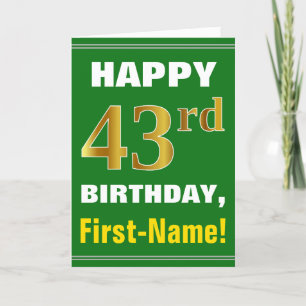 Bold, Green, Faux Gold 43rd Birthday w/ Name Card