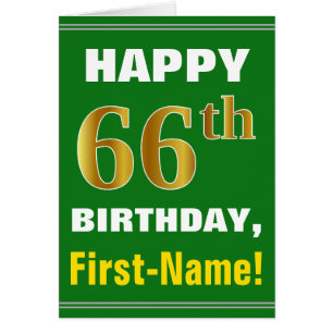 Bold, Green, Faux Gold 66th Birthday w/ Name Card