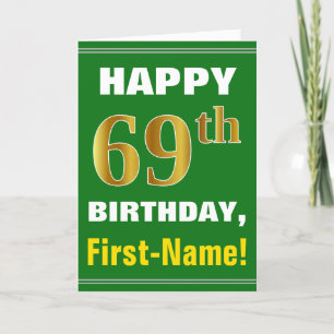 Bold, Green, Faux Gold 69th Birthday w/ Name Card