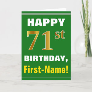 Bold, Green, Faux Gold 71st Birthday w/ Name Card