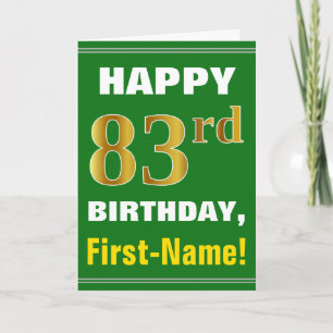 Bold, Green, Faux Gold 83rd Birthday w/ Name Card