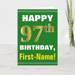 Bold, Green, Faux Gold 97th Birthday w/ Name Card