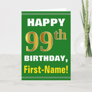 Bold, Green, Faux Gold 99th Birthday w/ Name Card