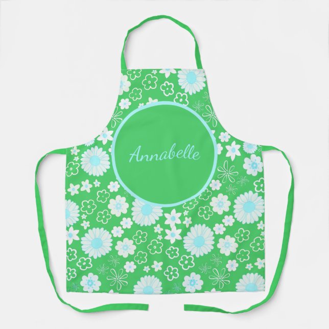 Bold Green Flowers Floral Pattern Named  Apron (Front)