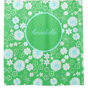 Bold Green Flowers Floral Pattern Named Shower Curtain