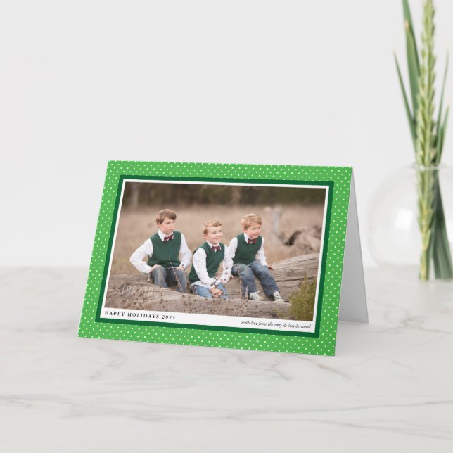 Bold Green Frame Preppy Folded Photo Holiday Card (Front)