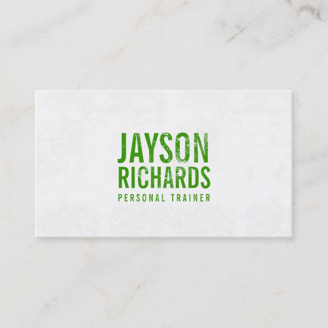 Bold Green Grunge Stamped Text Business Card (Front)