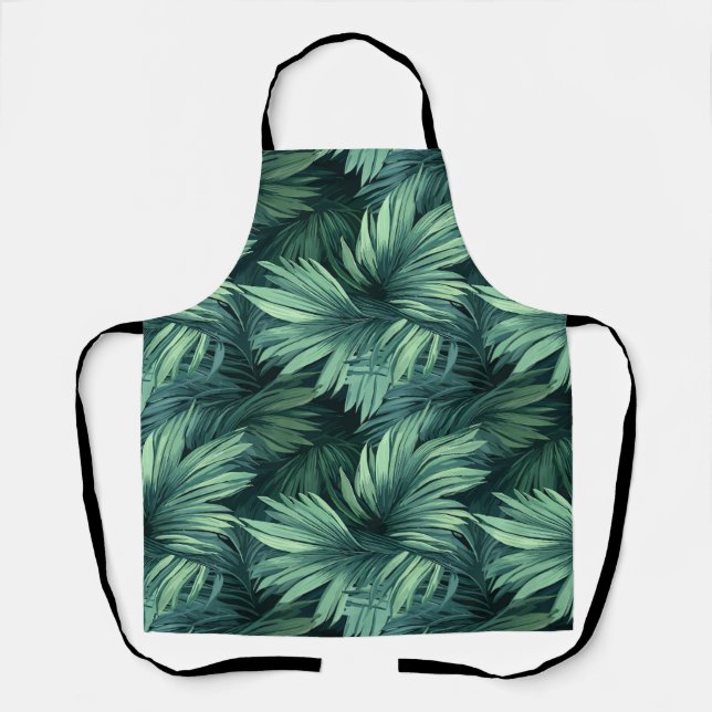 Bold green jungle tropical palm pattern apron (Front)