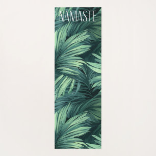 Bold green jungle tropical palm pattern Namaste Yoga Mat