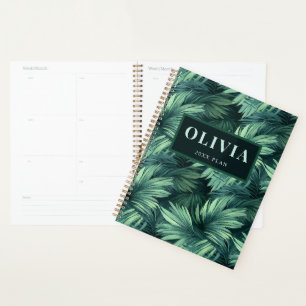 Bold green jungle tropical palm pattern planner