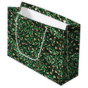 Bold Green Leopard Print Glam Animal Pattern Large Gift Bag