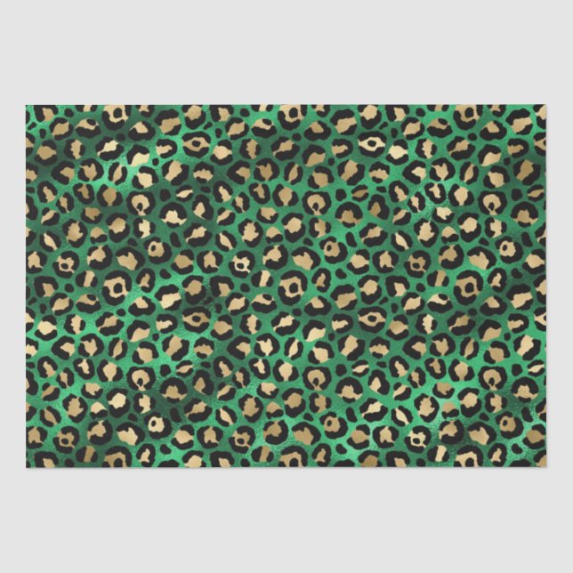 Bold Green Leopard Print | Glam Animal Pattern Tissue Paper (Front)
