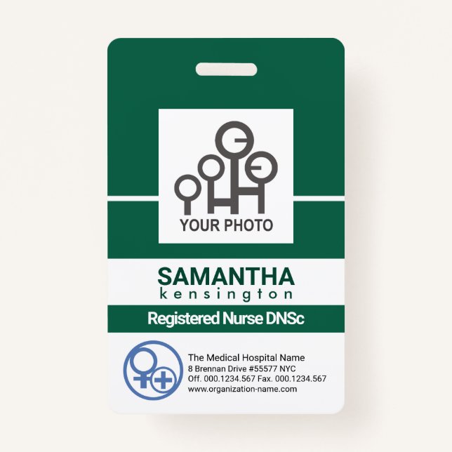 Bold Green Line Column Staff Nurse Photo ID ID Badge (Front)